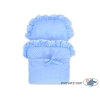 Rieten Poppenwagen met Beddengoed Wit Grijs Blauw Polkaprikker