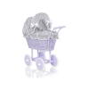 Rieten Poppenwagen met Beddengoed Wit Grijs Purper Polkaprikker