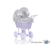 Rieten Poppenwagen met Beddengoed Wit Grijs Purper Polkaprikker