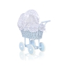 Rieten Poppenwagen met Beddengoed Wit Marineblauw Blauw Polkaprikker