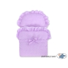 Rieten Poppenwagen met Beddengoed Wit Purper Polkaprikker