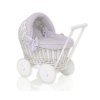 Rieten Poppenwagen met Beddengoedset Grijs