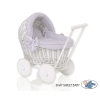 Rieten Poppenwagen met Beddengoedset Grijs