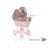 Rieten poppenwagen met kap Bruin Polkaprikker Stofroze