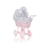 Rieten poppenwagen met kap Grijs Geruit Stofroze