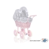 Rieten poppenwagen met kap Grijs Geruit Stofroze