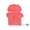 Rieten poppenwagen met kap Grijs Rood Geruit