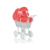 Rieten poppenwagen met kap Grijs Rood Polkaprikker