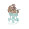 Rieten poppenwagen met kap Mint Bruin Polkaprikker