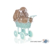 Rieten poppenwagen met kap Mint Bruin Polkaprikker