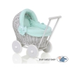 Rieten poppenwagen met kap Mint Grijs