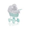 Rieten poppenwagen met kap Mint Grijs Geruit