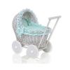 Rieten poppenwagen met kap Mint Grijs Polkaprikker