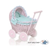Rieten poppenwagen met kap Mint Polkaprikker