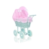 Rieten poppenwagen met kap Mint Roze Wit Polkaprikker
