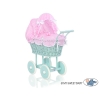 Rieten poppenwagen met kap Mint Roze Wit Polkaprikker