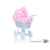 Rieten poppenwagen met kap Roze Blauw Geruit