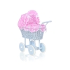 Rieten poppenwagen met kap Roze Blauw Polkaprikker