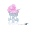 Rieten poppenwagen met kap Roze Blauw Polkaprikker