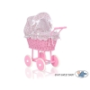 Rieten poppenwagen met kap Roze Bloemenweide Bloemen