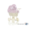 Rieten poppenwagen met kap Roze Bloemenweide Bloemen