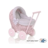 Rieten poppenwagen met kap Roze Grijs