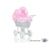 Rieten poppenwagen met kap Roze Grijs Geruit