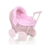 Rieten poppenwagen met kap Roze Polkaprikker