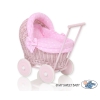 Rieten poppenwagen met kap Roze Polkaprikker