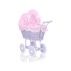 Rieten poppenwagen met kap Roze Purper Polkaprikker