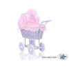 Rieten poppenwagen met kap Roze Purper Polkaprikker