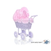 Rieten poppenwagen met kap Roze Wit Purper Polkaprikker