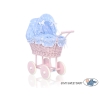 Rieten poppenwagen met kap Stofroze