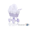 Rieten poppenwagen met kap Wit Purper