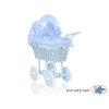 Rieten poppenwagen met stoffen kap Blauw Polkaprikker