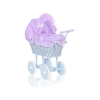 Rieten poppenwagen met stoffen kap Blauw Purper Geruit