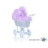 Rieten poppenwagen met stoffen kap Blauw Purper Geruit