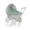 Rieten poppenwagen met stoffen kap Grijs Pastelgroen