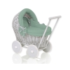 Rieten poppenwagen met stoffen kap Grijs Pastelgroen