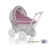 Rieten poppenwagen met stoffen kap Grijs Pastelviolet
