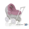 Rieten poppenwagen met stoffen kap Grijs Pastelviolet