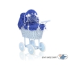 Rieten poppenwagen met stoffen kap Marineblauw Blauw