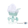 Rieten poppenwagen met stoffen kap Mint Wit