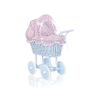 Rieten poppenwagen met stoffen kap Roze Blauw Bloemenweide Bloemen