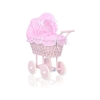 Rieten poppenwagen met stoffen kap Roze Polkaprikker Stofroze