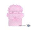 Rieten poppenwagen met stoffen kap Roze Polkaprikker Stofroze