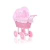 Rieten poppenwagen met stoffen kap Roze Wit Polkaprikker