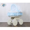 Rieten Wieg  met Kap met Beddengoedset voor Baby  Wit Blauw Hanna