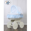 Rieten Wieg  met Kap met Beddengoedset voor Baby  Wit Blauw Hanna