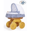 Rieten Wieg  met Kap met Beddengoedset voor Baby  Wit Marineblauw Hanna